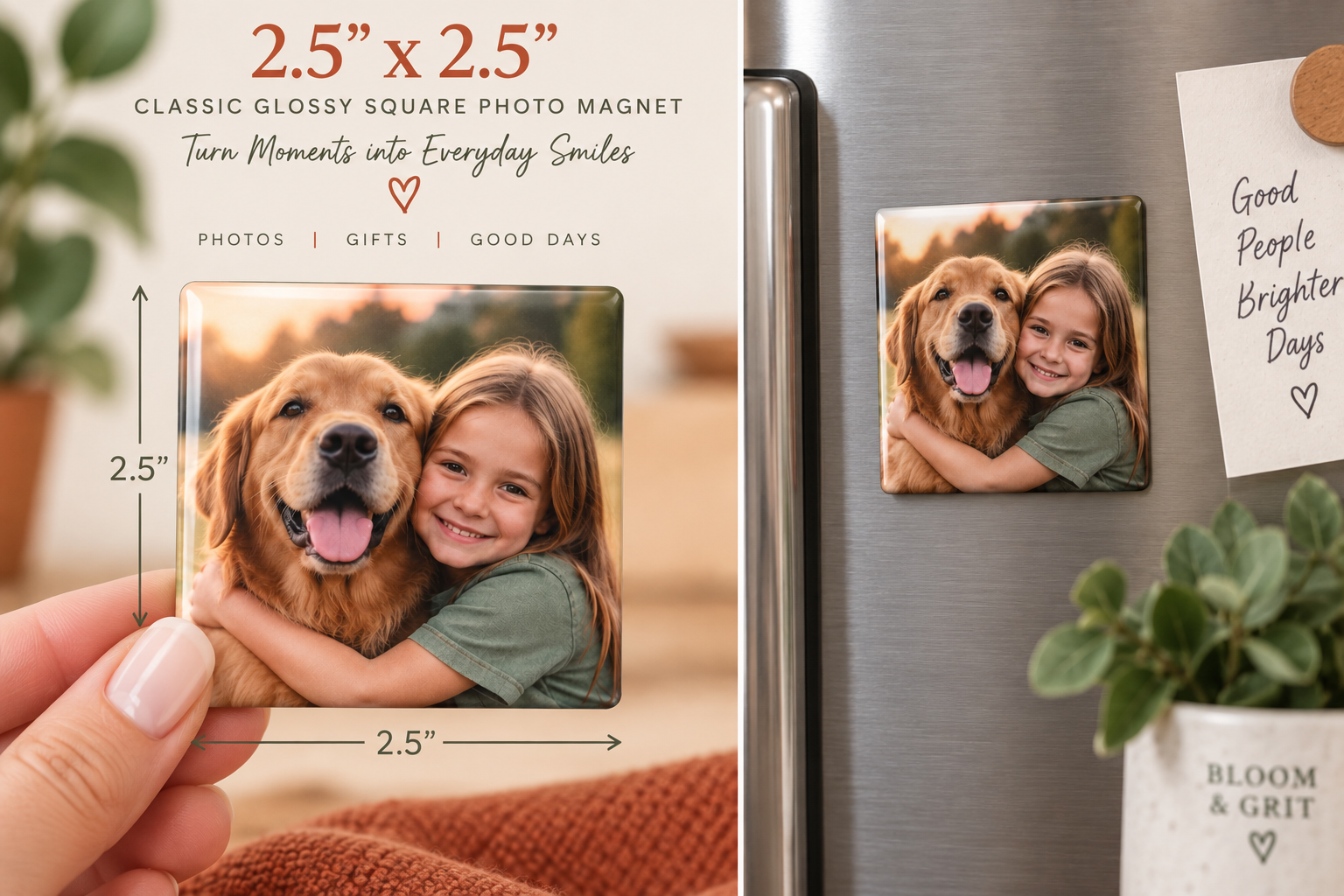 Personalized Photo Magnets — personalized keepsake magnets styled on linen